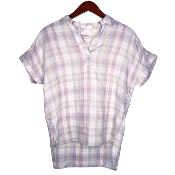 ISAAC MIZRAHI New York NWT Linen Plaid Shirt Size XS in Pastel Plaid - Picture 1 of 10